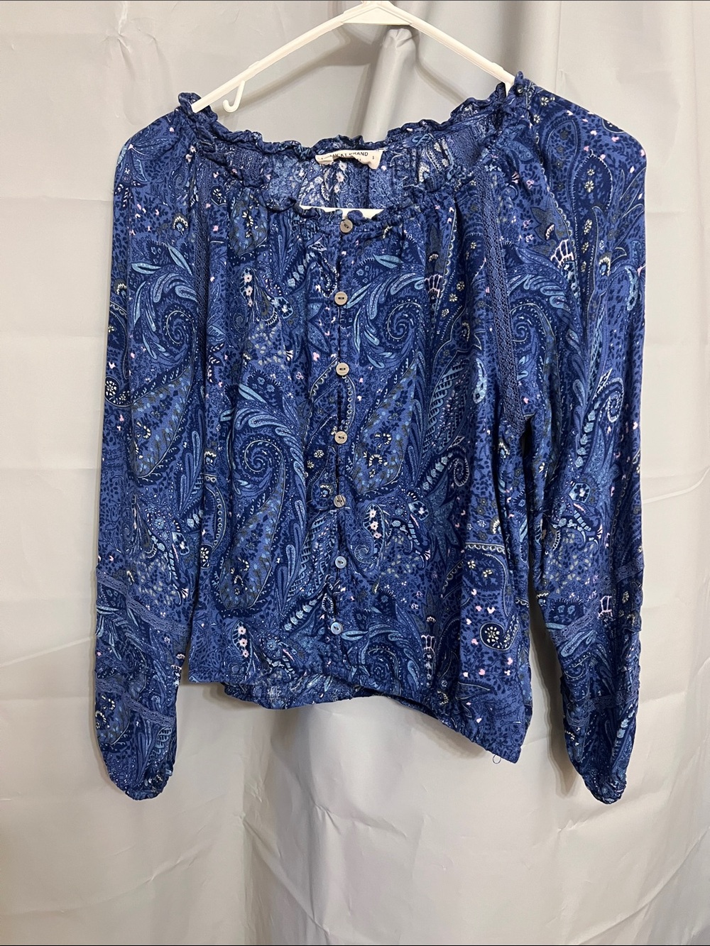 Lucky Brand Navy Blue Paisley Button-Front Blouse